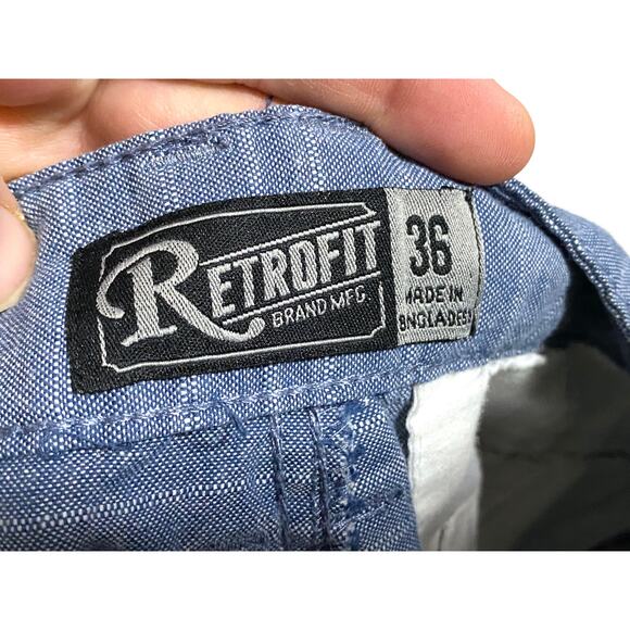 Retrofit Shorts Mens 36 Blue White Horizontal Stripes Stretch Cotton Polyester - Picture 6 of 8